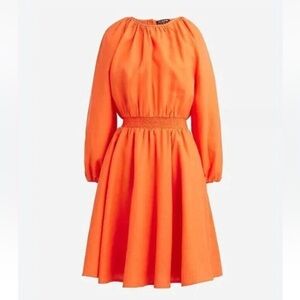 NEW J. CREW ORANGE LINEN POLERMO SMOCKED WAIST MINI DRESS LARGE